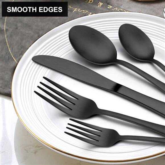 40 Piece Matte Black Silverware Set, Stainless Steel Black Flatware Cutlery Set - Picture 5 of 8